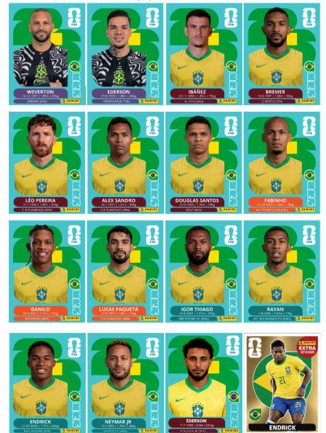 Figurinhas dos novos convocados da Seleção Brasileira para a Copa 2026